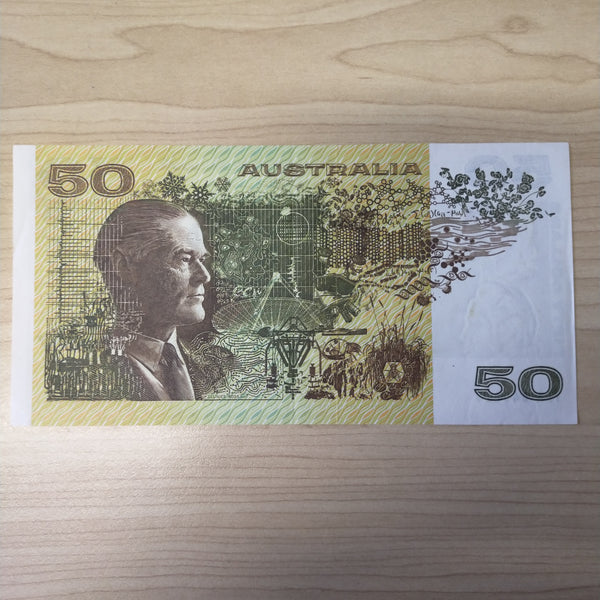 R505F Australian $50 Phillips Wheeler First Prefix aUnc Banknote - Light Fold