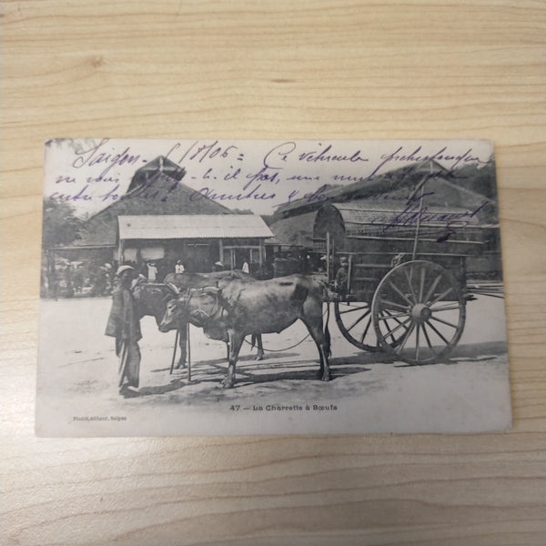 French Indo-China Vietnam 1906 Postcard The Ox Carriage Saigon Central Postmark