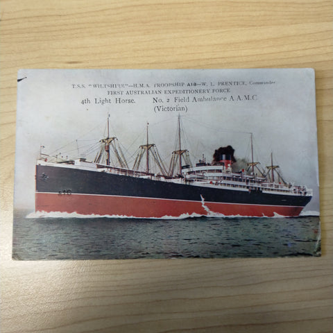 WWI Australian T.S.S Wiltshire Postcard With Gallipoli Letter on Reverse