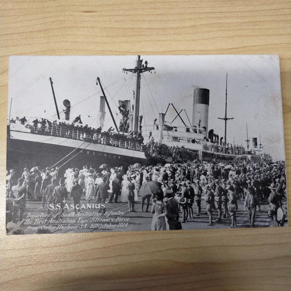 Australia Postcard 1914 WWI  S.S. Ascanius Departure of South Australian Infantry