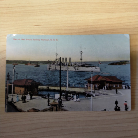 WWI Australian Man of War Steps Sydney Harbour Postcard