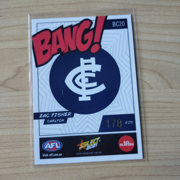 2021 AFL Select Footy Stars Bang Card Zac Fisher Carlton No.178/210