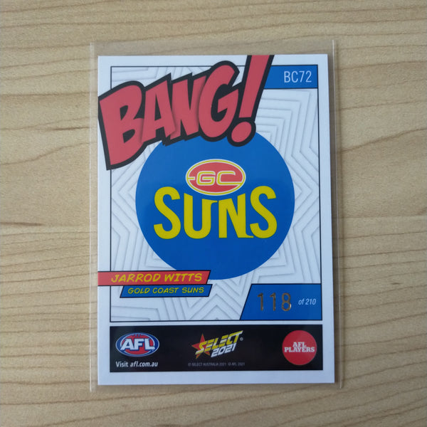2021 AFL Select Footy Stars Bang Card Jarrod Witts GC Suns No.118/210