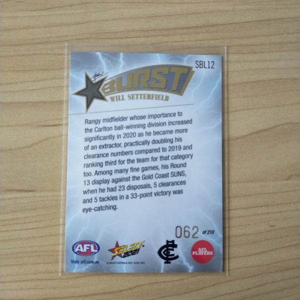 2021 AFL Select Footy Stars Lightning Star Burst Will Setterfield Carlton No.062/210
