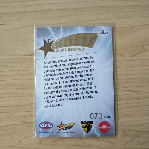 2021 AFL Select Footy Stars Lightning Star Burst Blake Hardwick Hawthorn No.070/210