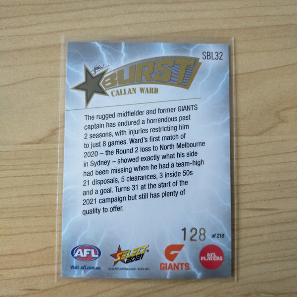 2021 AFL Select Footy Stars Lightning Star Burst Callan Ward GWS No.128/210