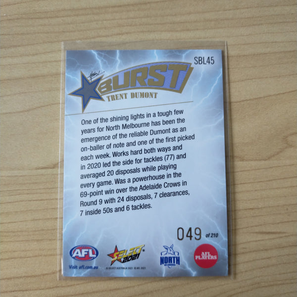2021 AFL Select Footy Stars Lightning Star Burst Trent Dumont North Melbourne No.049/210