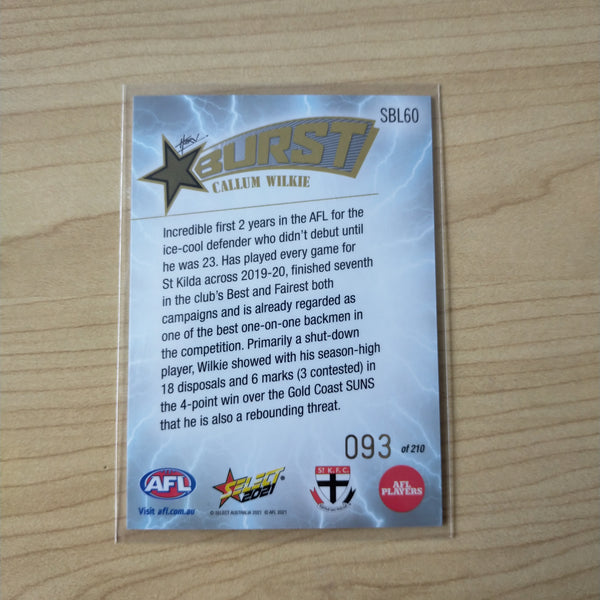 2021 AFL Select Footy Stars Lightning Star Burst Callum Wilkie St Kilda No.093/210