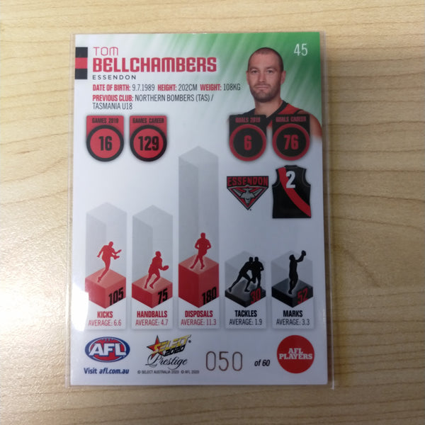 2020 Select Prestige Green Parallel Tom Bellchambers Essendon No.050/60