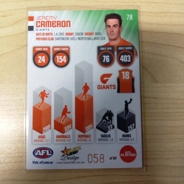 2020 Select Prestige Green Parallel Jeremy Cameron GWS No.058/60