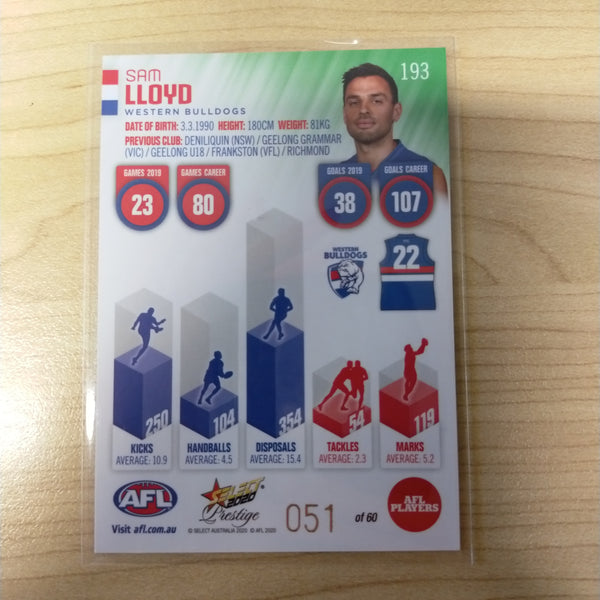 2020 Select Prestige Green Parallel Sam Lloyd Western Bulldogs No.051/60