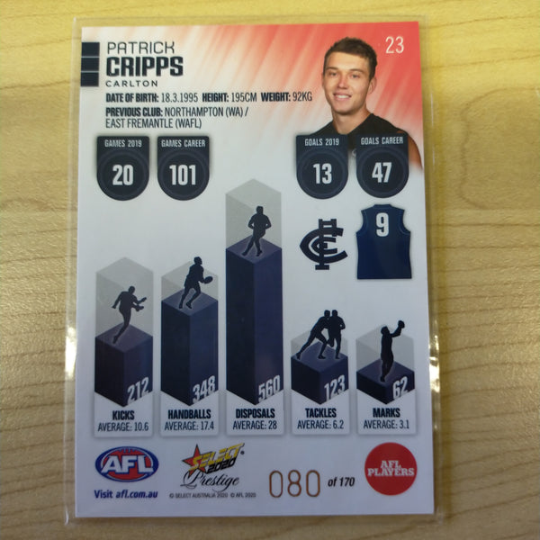2020 Select Prestige Red Parallel Patrick Cripps Carlton No. 080/170