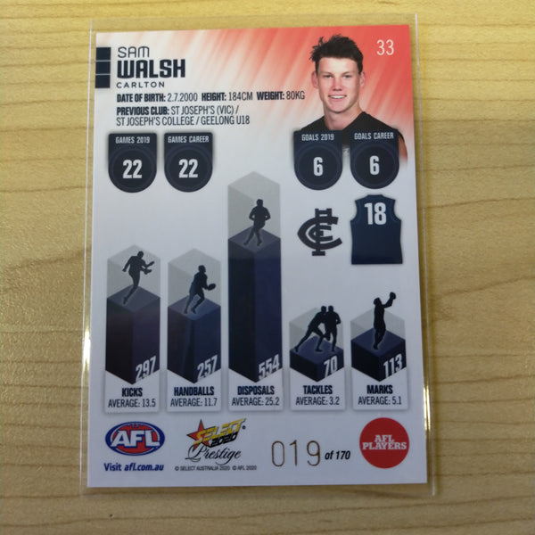 2020 Select Prestige Red Parallel Sam Walsh Carlton No. 019/170