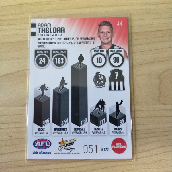 2020 Select Prestige Red Parallel Adam Treloar Collingwood No. 051/170