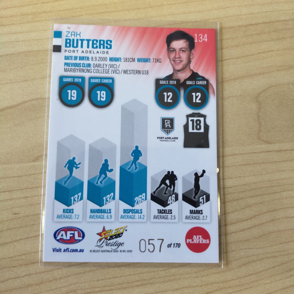 2020 Select Prestige Red Parallel Zak Butters Port Adelaide No. 057/170