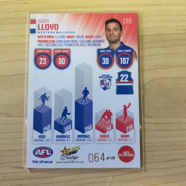 2020 Select Prestige Red Parallel Sam Lloyd Western Bulldogs No. 064/170