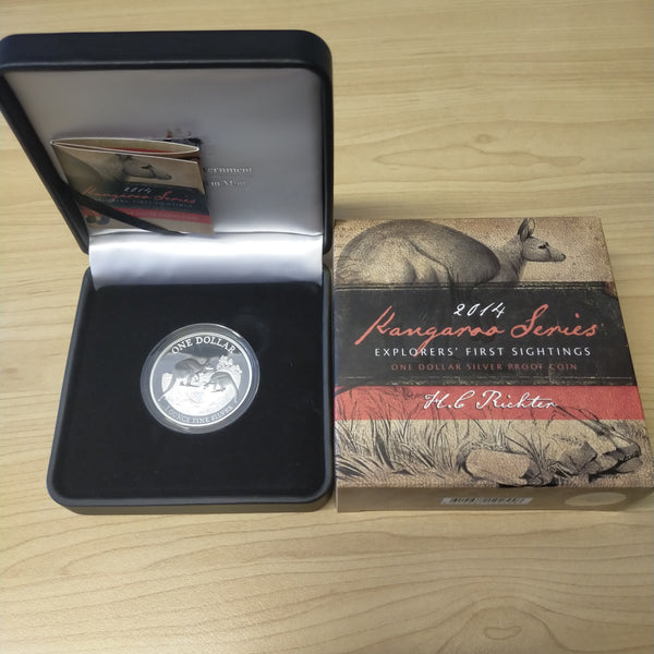 Australia 2014 Royal Australian Mint $1 Kangaroo Series H.L Richter 1oz .999 Silver Proof Coin