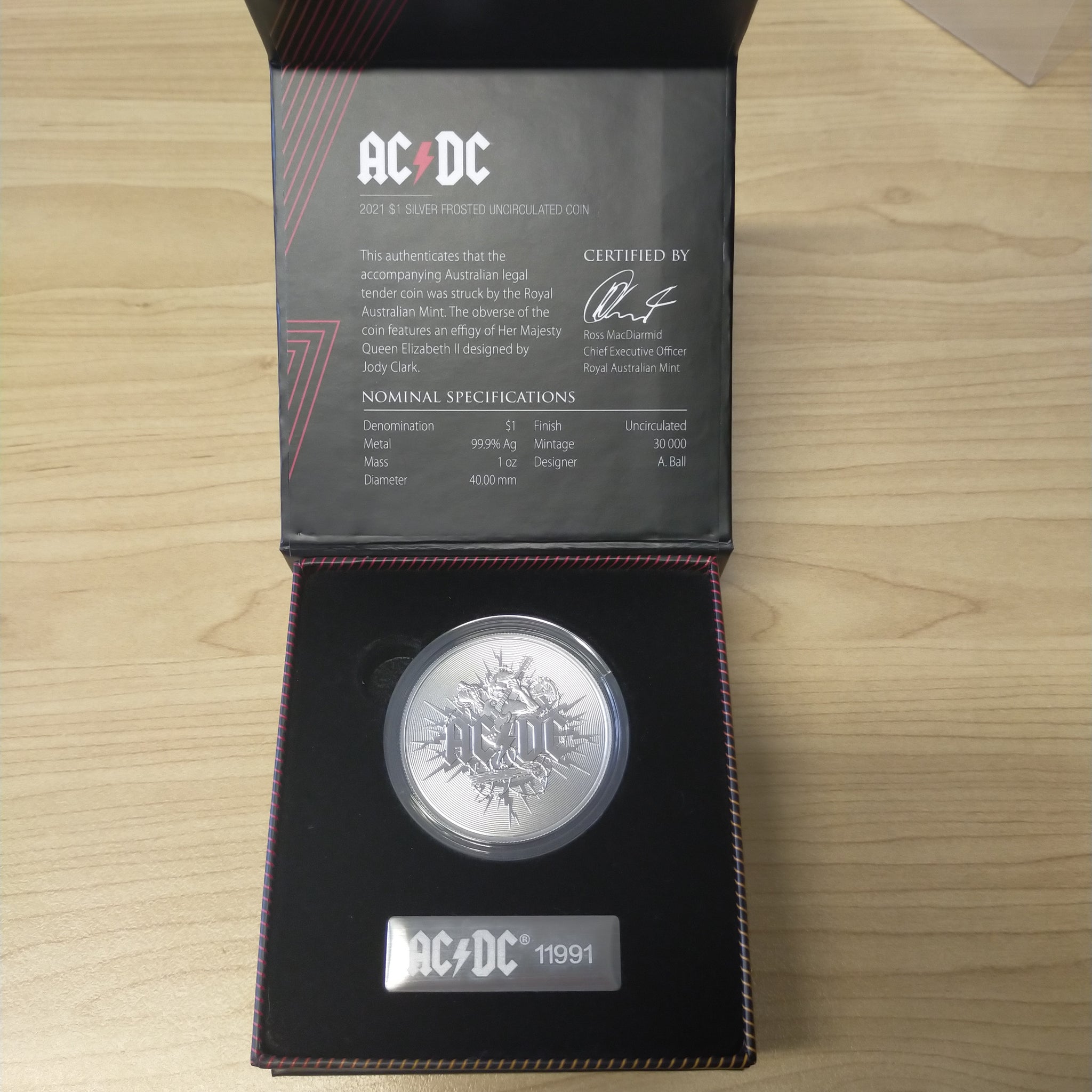 Australia 2021 Royal Australian Mint $1 AC/DC ACDC Rock Band 1oz .999 Frosted Silver Uncirculated Coin