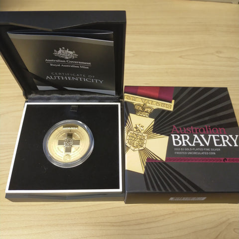 Australia 2015 Royal Australian Mint $5 Australian Bravery 1oz .999 Silver Gold Plated Frosted Coin