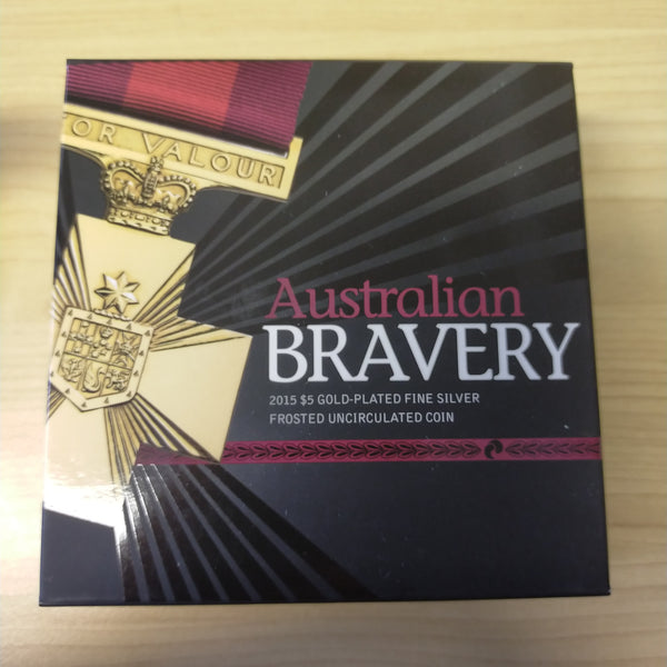 Australia 2015 Royal Australian Mint $5 Australian Bravery 1oz .999 Silver Gold Plated Frosted Coin