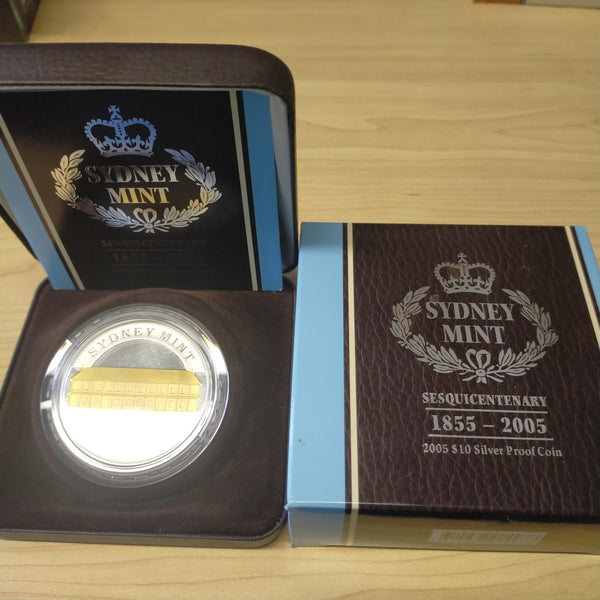 Australia 2005 Royal Australian Mint $10 Sydney Mint Sesquicentenary 2oz .999 Silver Gold Plated Proof Frosted Coin