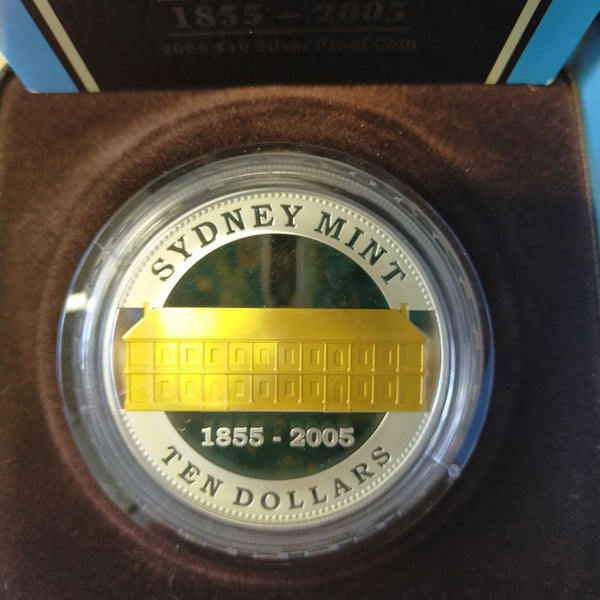Australia 2005 Royal Australian Mint $10 Sydney Mint Sesquicentenary 2oz .999 Silver Gold Plated Proof Frosted Coin