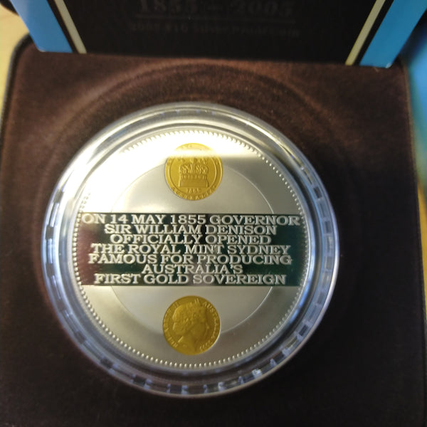 Australia 2005 Royal Australian Mint $10 Sydney Mint Sesquicentenary 2oz .999 Silver Gold Plated Proof Frosted Coin