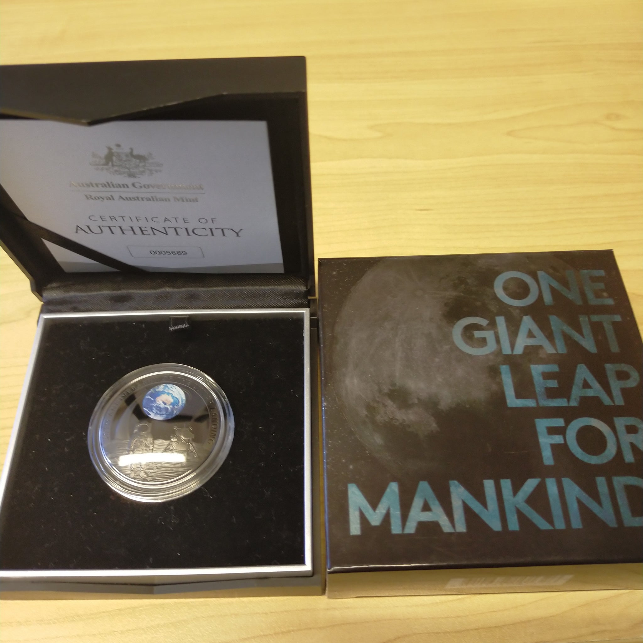 Australia 2019 Royal Australian Mint $5 50th Anniversary of the Moon Landing 1oz .999 Silver Proof Domed Coloured Coin