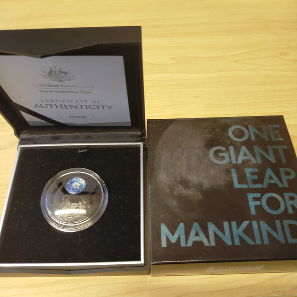 Australia 2019 Royal Australian Mint $5 50th Anniversary of the Moon Landing 1oz .999 Silver Proof Domed Coloured Coin
