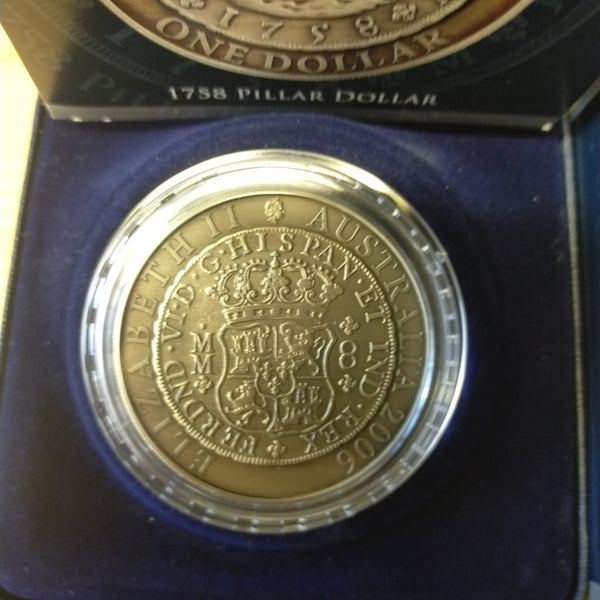 Australia 2006 Royal Australian Mint $1 1758 Pillar Dollar 2oz .999 Silver Antique Finish Coin