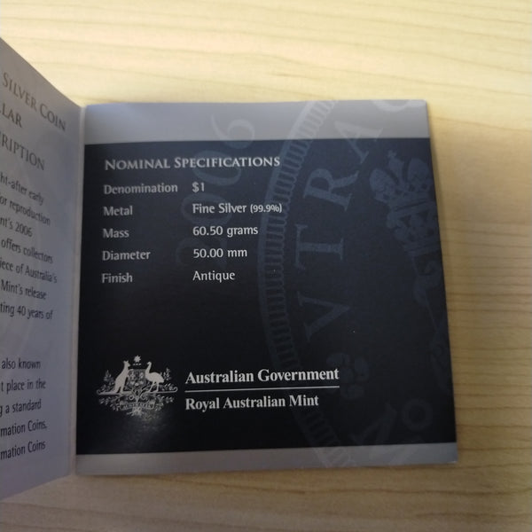 Australia 2006 Royal Australian Mint $1 1758 Pillar Dollar 2oz .999 Silver Antique Finish Coin