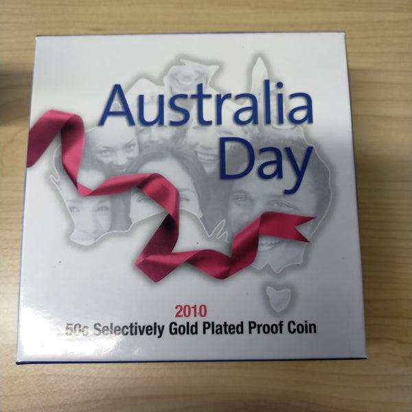 Australia 2010 Royal Australian Mint 50c Australia Day .999 Silver Proof Gold Plated Coin