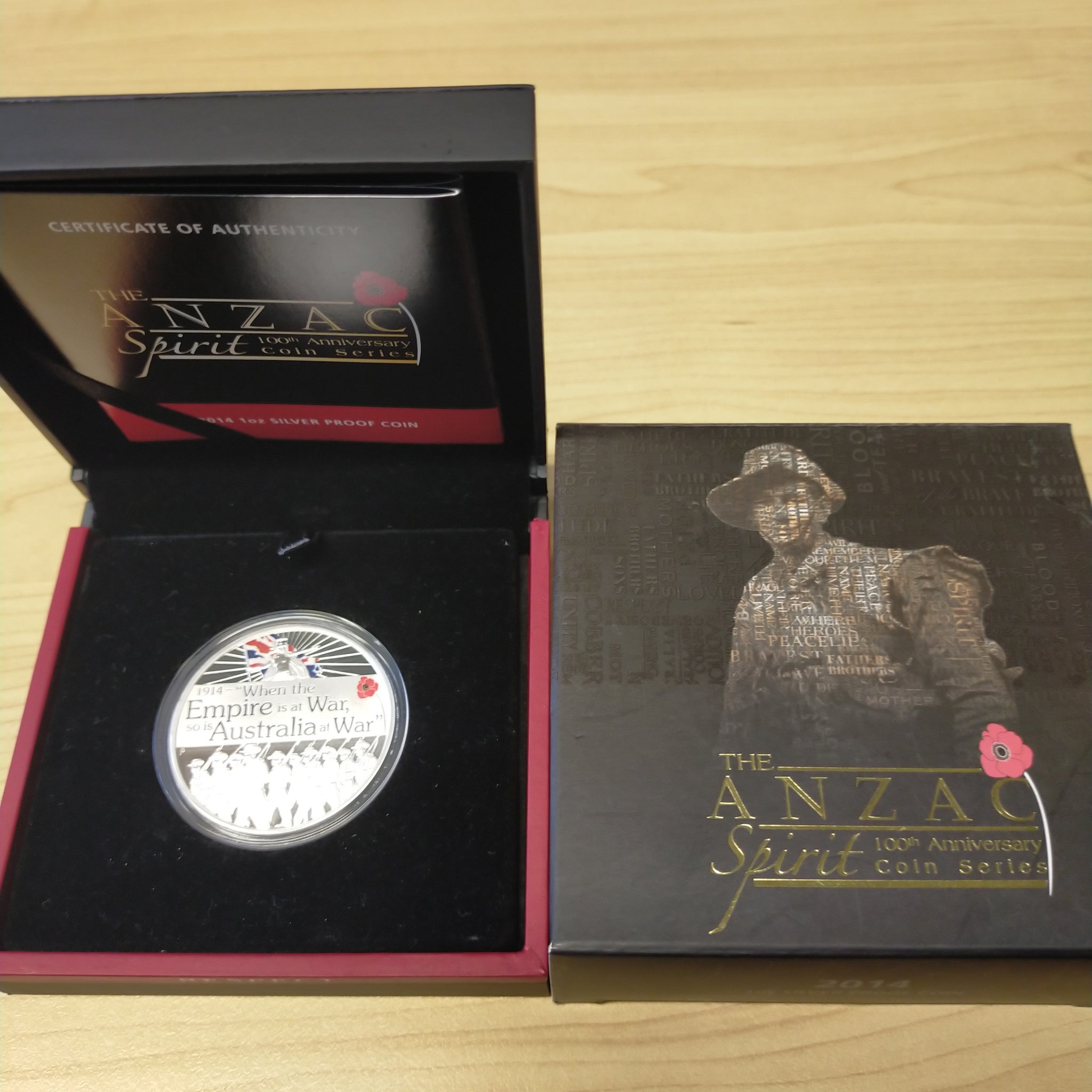 Australia 2014 Perth Mint $1 The ANZAC Spirit 100th Anniversary 1oz .999 Silver Proof Coin