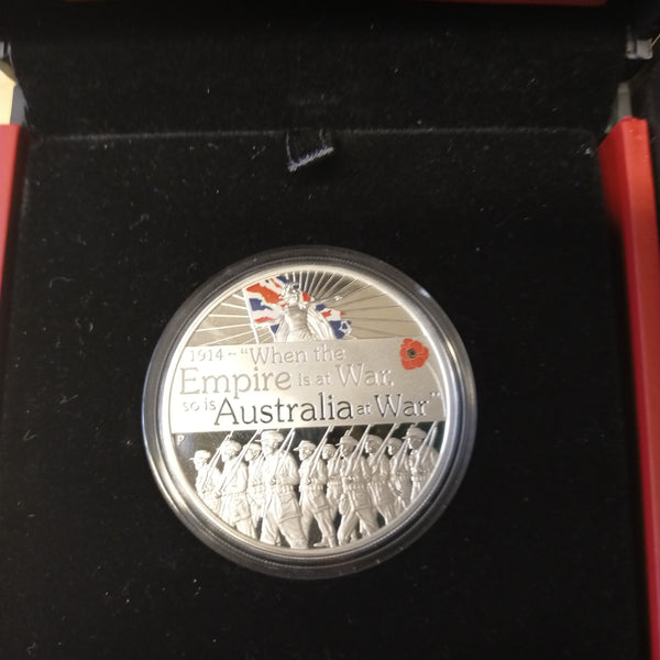 Australia 2014 Perth Mint $1 The ANZAC Spirit 100th Anniversary 1oz .999 Silver Proof Coin