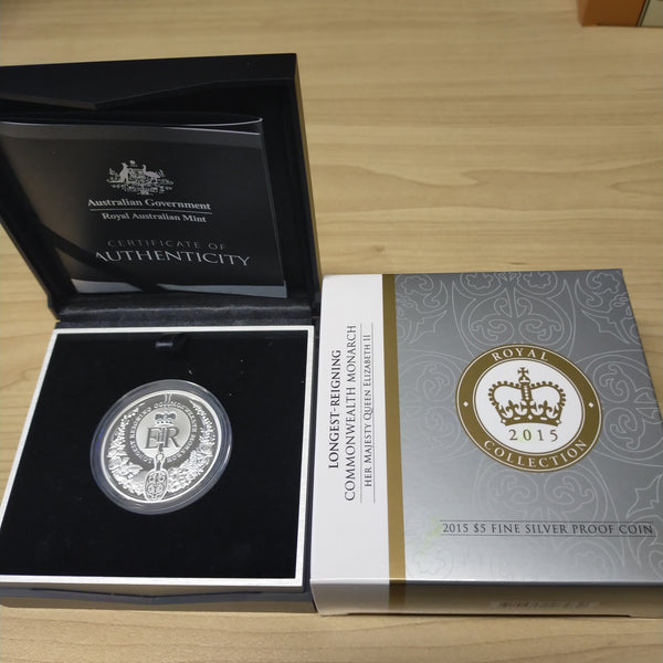 Australia 2015 Royal Australian Mint $5 Longest Reigning Commonwealth Monarch 1oz .999 Silver Proof Coin