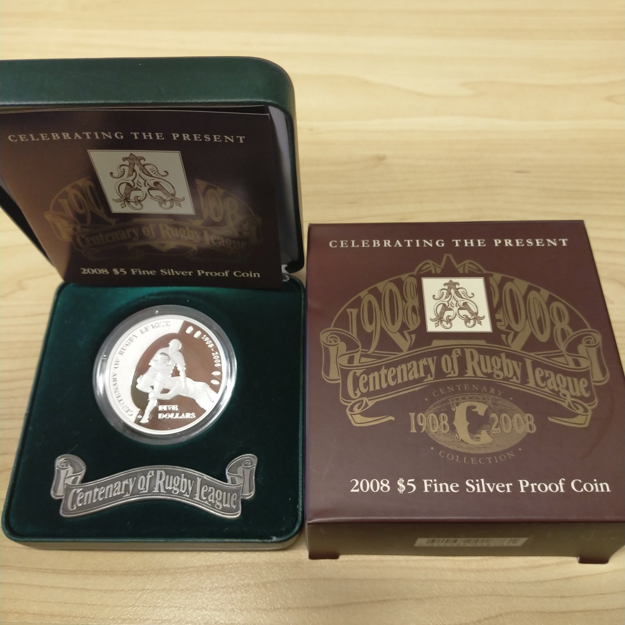 Australia 2008 Royal Australian Mint $5 Centenary of Rugby League .999 Silver Proof Coin