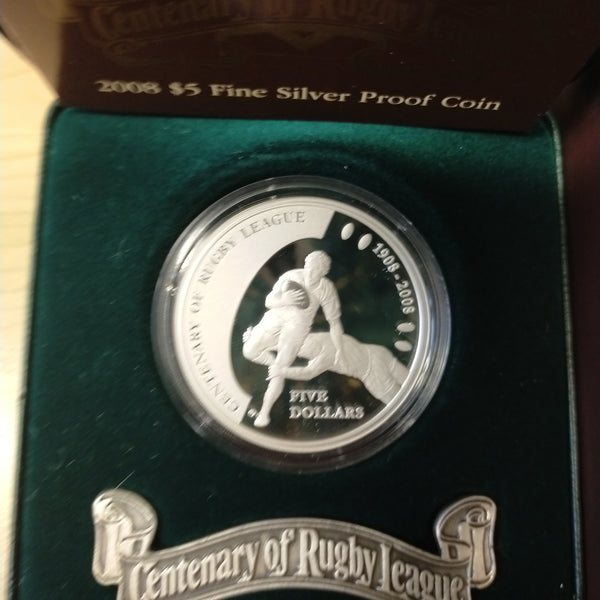 Australia 2008 Royal Australian Mint $5 Centenary of Rugby League .999 Silver Proof Coin