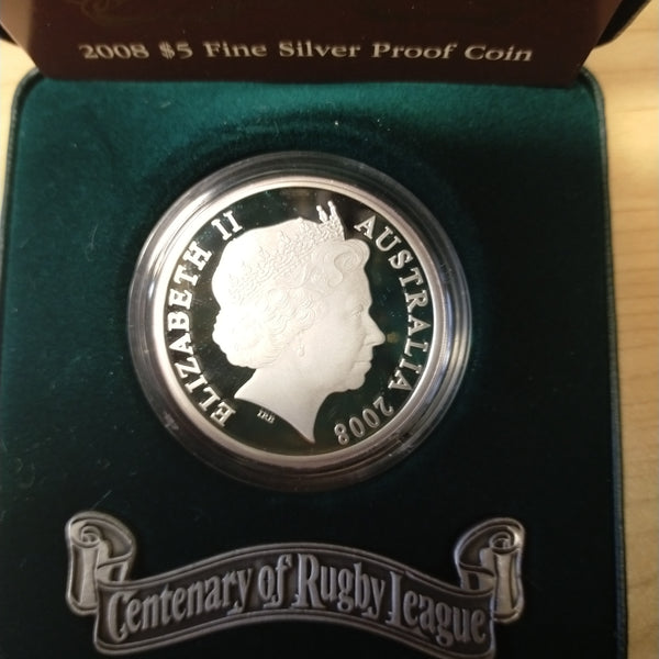 Australia 2008 Royal Australian Mint $5 Centenary of Rugby League .999 Silver Proof Coin