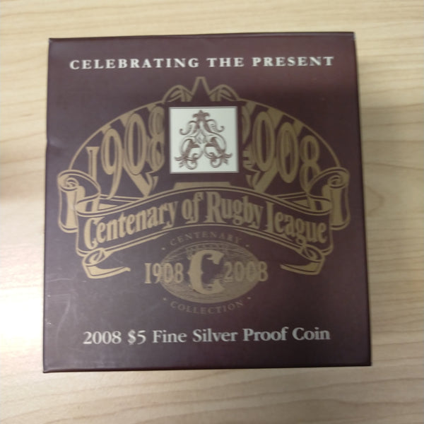 Australia 2008 Royal Australian Mint $5 Centenary of Rugby League .999 Silver Proof Coin
