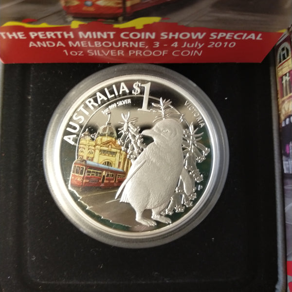 Australia 2010 Perth Mint $1 Celebrate Australia Victoria 1oz .999 Silver Proof Coin