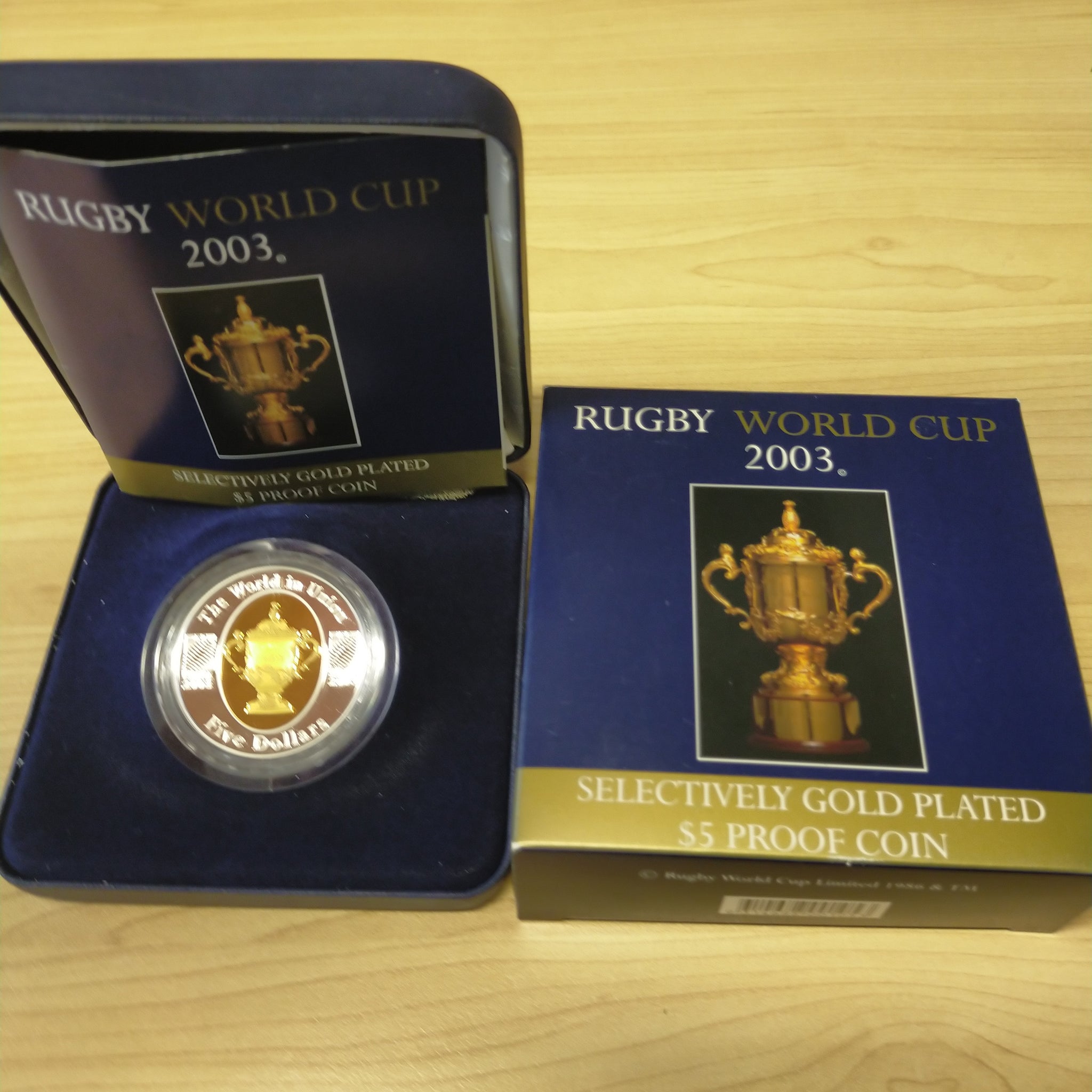 Australia 2003 Royal Australian Mint $5 Rugby World Cup 1oz .999 Silver Proof Gold Plated Coin