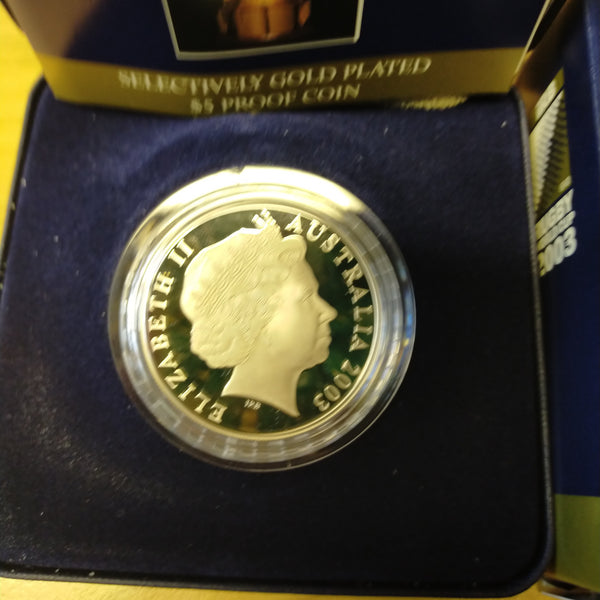 Australia 2003 Royal Australian Mint $5 Rugby World Cup 1oz .999 Silver Proof Gold Plated Coin