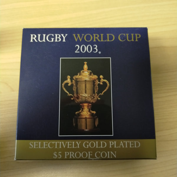 Australia 2003 Royal Australian Mint $5 Rugby World Cup 1oz .999 Silver Proof Gold Plated Coin