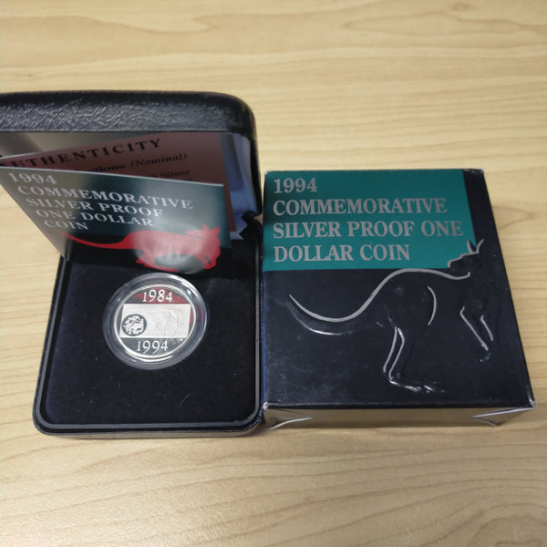Australia 1994 Royal Australian Mint $1 Tenth Anniversary of First Dollar coin Commemorative Silver Proof