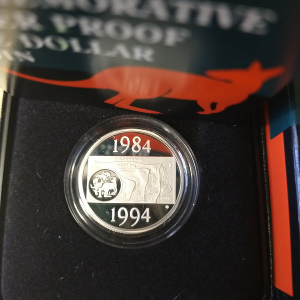 Australia 1994 Royal Australian Mint $1 Tenth Anniversary of First Dollar coin Commemorative Silver Proof