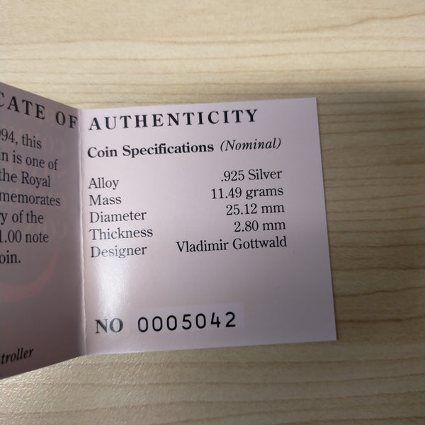 Australia 1994 Royal Australian Mint $1 Tenth Anniversary of First Dollar coin Commemorative Silver Proof