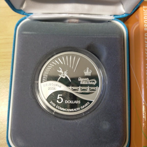 Australia 2006 Royal Australian Mint $5 Melbourne Commonwealth Games .999 Silver Proof Coin "Queen's Baton Relay"