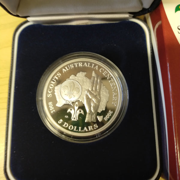 Australia 2008 Royal Australian Mint $5 Centenary of Scouts Australia .999 Silver Proof Coin