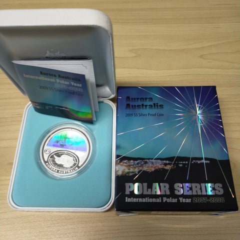 Australia Antarctic 2009 Royal Australian Mint $5 Polar Series Aurora Australis .999 Silver Proof Coin