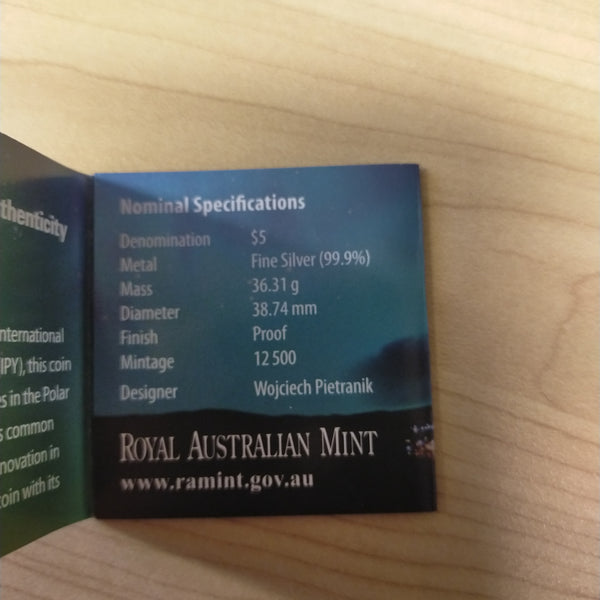 Australia Antarctic 2009 Royal Australian Mint $5 Polar Series Aurora Australis .999 Silver Proof Coin